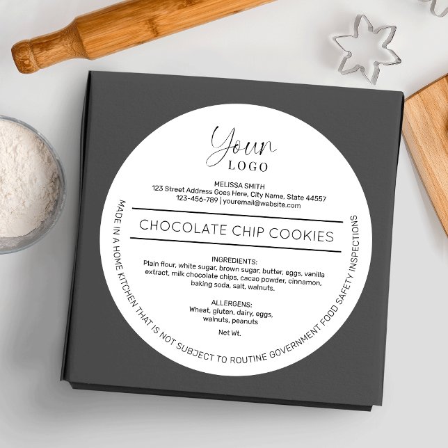 Droit chalet Étiquette Accueil Boulangerie minimal (Minimalist black and white cottage bakery labels with your logo, address, ingredients )