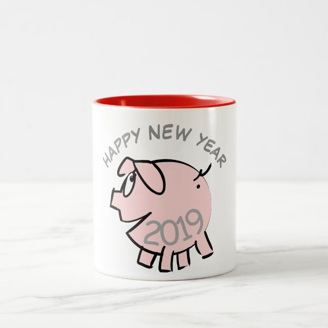 Drôle 3 Dessin Illustration Cochon Année 2019 Mug (Centre)