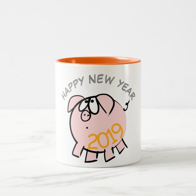 Drôle 4 Dessin Illustration Cochon Année 2019 Mug (Centre)