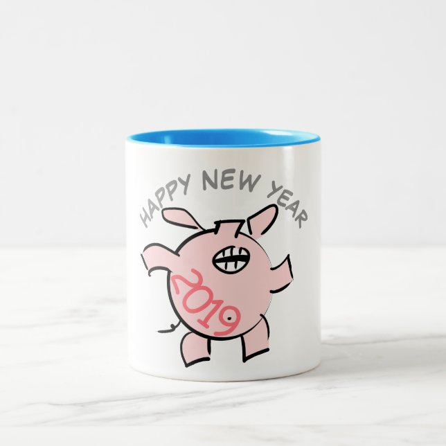 Drôle 5 Dessin Illustration Cochon Année 2019 Mug (Centre)