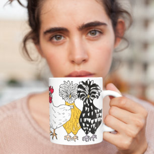 Drôle à la main dessinée caricature poulets Mug