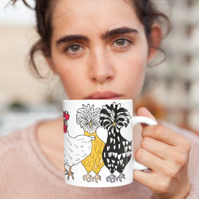 Drôle à la main dessinée caricature poulets Mug (Créateur téléchargé)