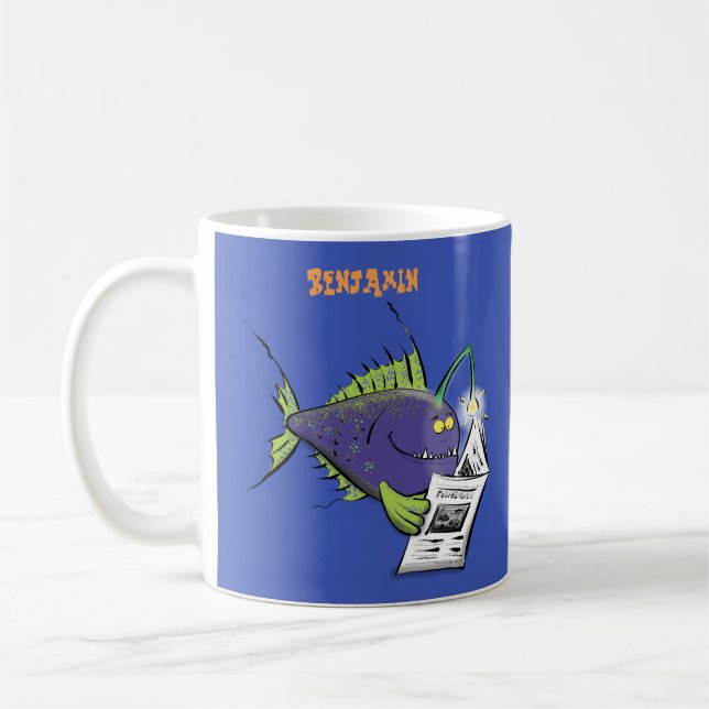 Drôle angler poisson dessin animé café tasse (Gauche)