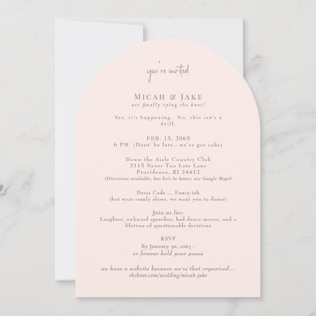 Drôle Blush & Gold Faire-part de mariage inhabitue (Devant)
