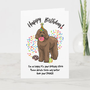 Drôle Brown Labradoodle Carte d'anniversaire Donut