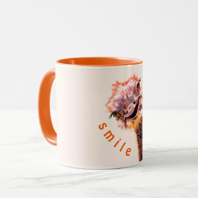 Drôle cadeau Mug Happy Jouant Ostrich - Smile (Devant gauche)