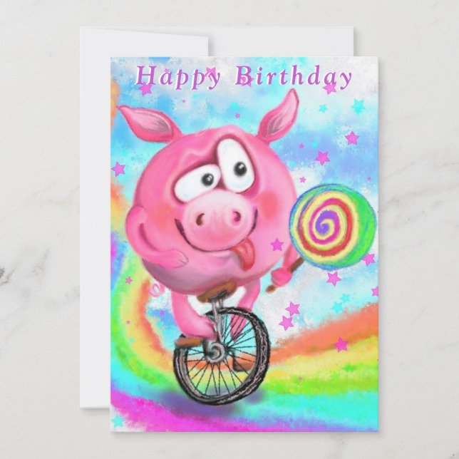 Drôle carte d'anniversaire Cochon Cycliste Licks L (Devant)