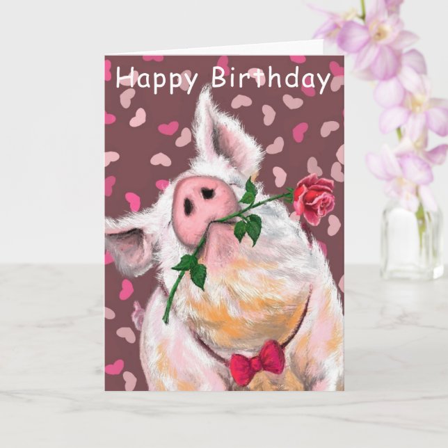 Drôle carte d'anniversaire Gentleman Pig Romantic (Orchidée)