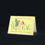 Drôle carte d'anniversaire pour elle.<br><div class="desc">Zee zee le zèbre aime le nouveau look mais il faut tellement de temps pour le faire. Les perroquets colorent patiemment les rayures noires rose. Customisez cette carte avec votre message,  noms.</div>