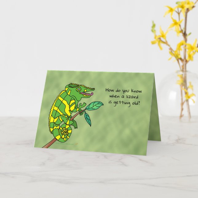 Drôle carte d'anniversaire pour Vieux Homme Lizard (Fleur jaune)