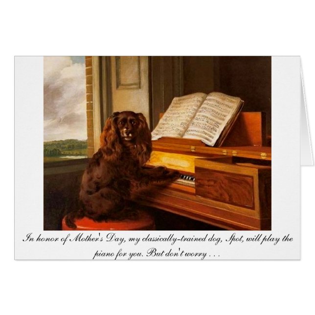 Drôle carte de fête des mères avec chien et piano (Devant horizontal)