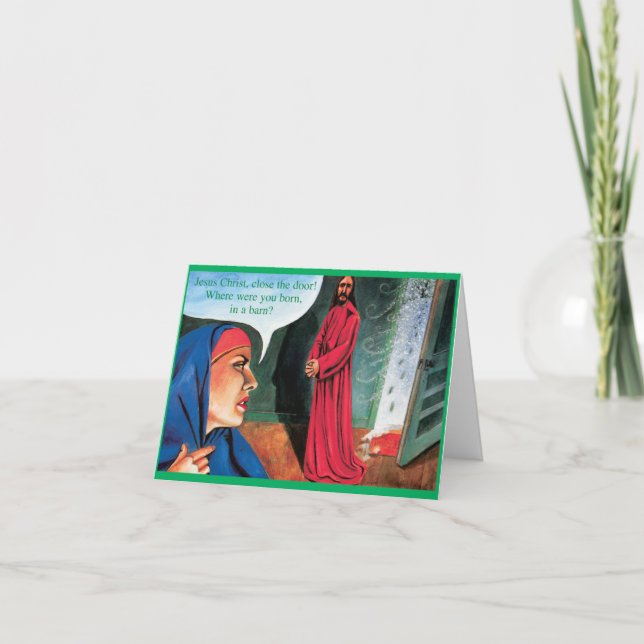 Drôle Carte de Noël Joyeux - Né Dans Une Grange (Devant)