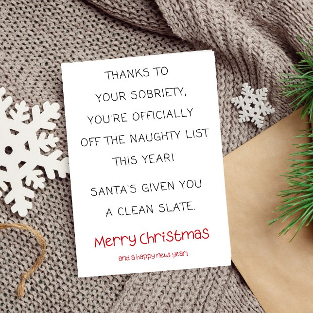 Drôle carte de Noël Sobriety, simple Sober Noël (funny sobriety christmas card, sober support and encouragement humorous)