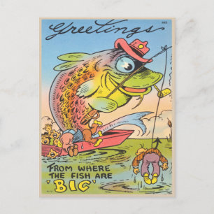 Drôle Carte postale Pêche Pêcheur Poisson Carton