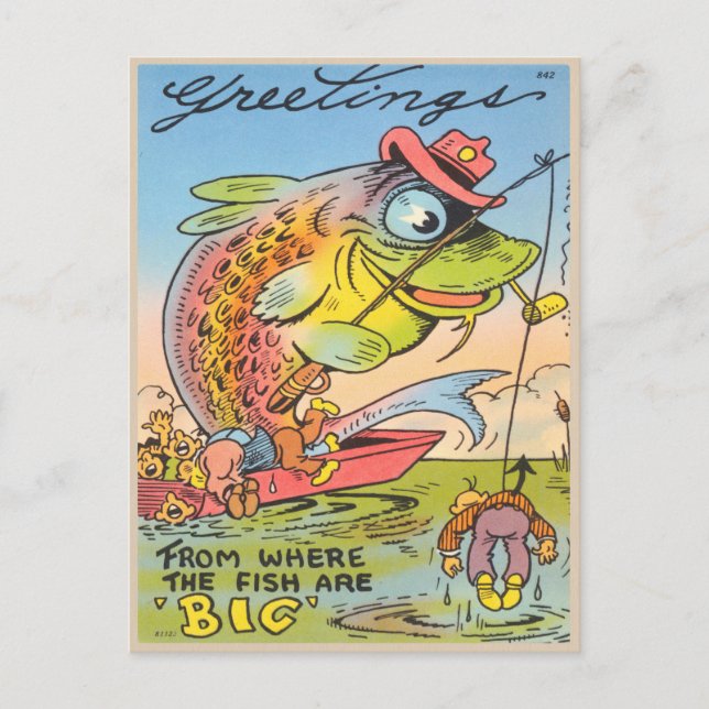 Drôle Carte postale Pêche Pêcheur Poisson Carton (Devant)