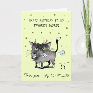 Drôle carte Taureau Zodiaque Chat Signe du zodiaqu