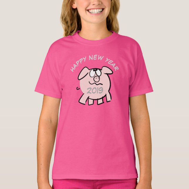 Drôle Cartoon 2 Cochon Année 2019 Girl T-shirt (Devant)
