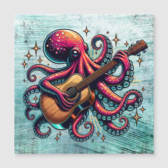 Drôle Cartoon Octopus Jouer de la guitare (Devant)