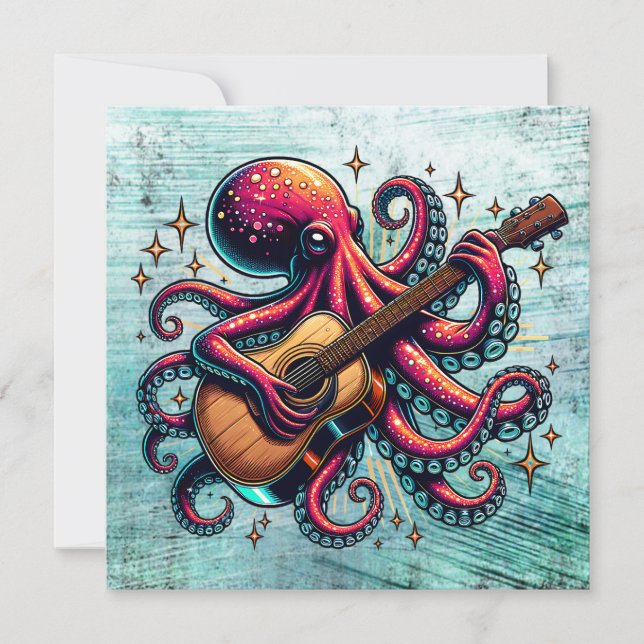 Drôle Cartoon Octopus Jouer de la guitare (Devant)