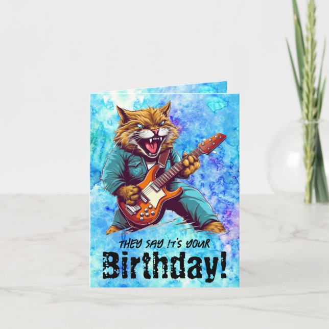 Drôle Chat Anniversaire Musicien Plié Carte de voe (Devant)