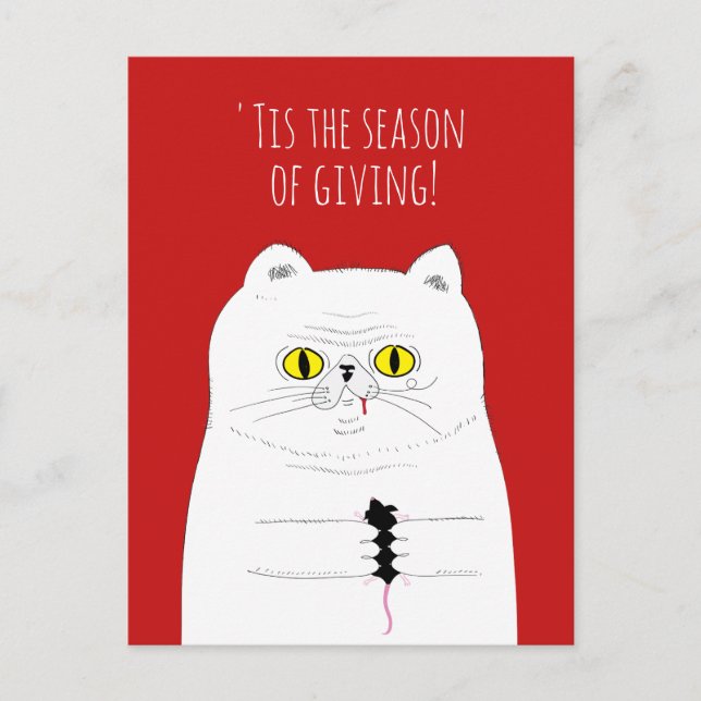 Drôle chat cadeau une souris carte postale de Noël (Devant)