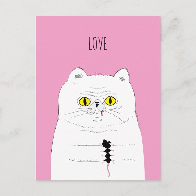 Drôle Chat Donnant une carte postale AMOUR de la s (Devant)