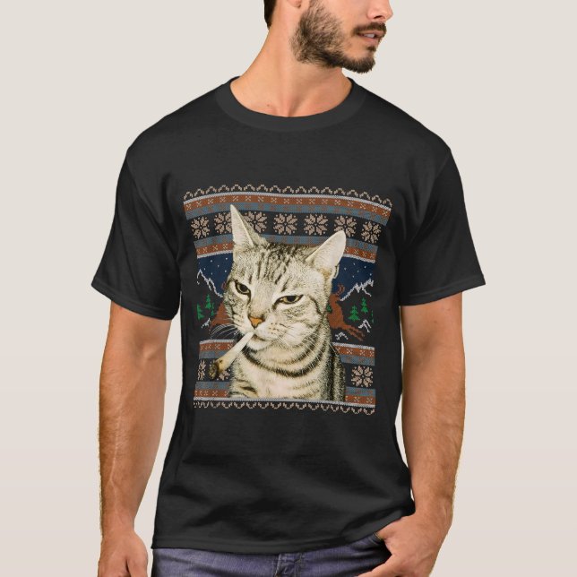 Drôle Chat Fumeur Mème Noël Sweat Ugly Chat  (Devant)