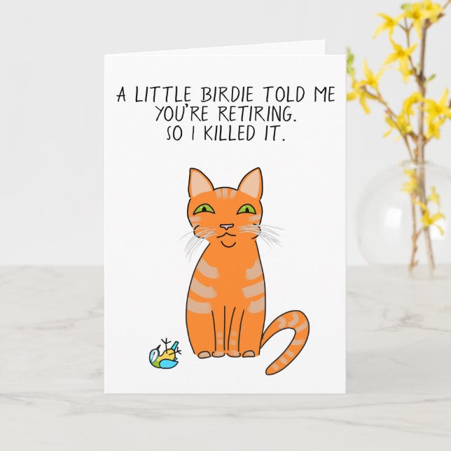 Drôle chat gingembre carte de retraite (Fleur jaune)