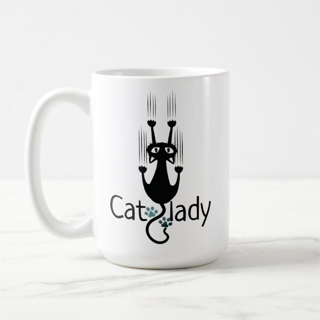 Drôle chat Lady Black Cat 15 once de café Mug (Gauche)