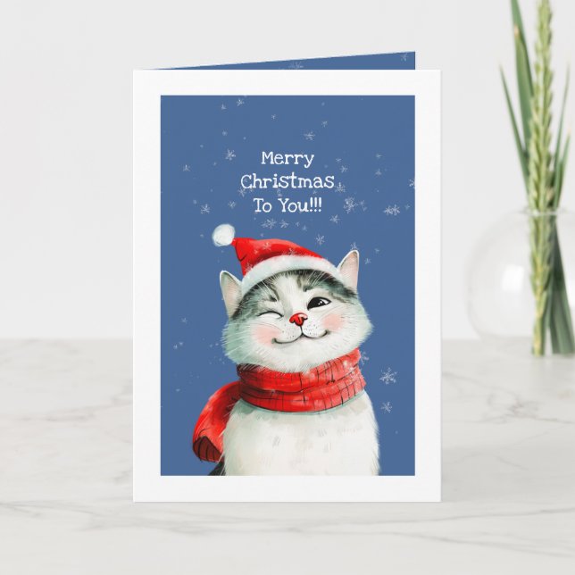 Drôle Chat mignonne Joyeuse Carte de Noël (Devant)