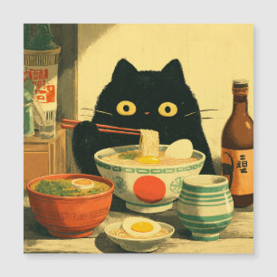 Drôle chat noir manger Ramen