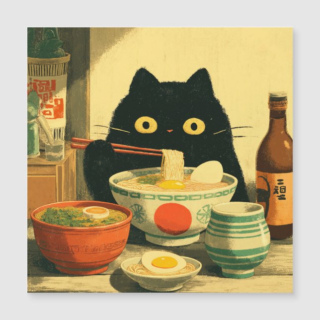 Drôle chat noir manger Ramen (Devant)