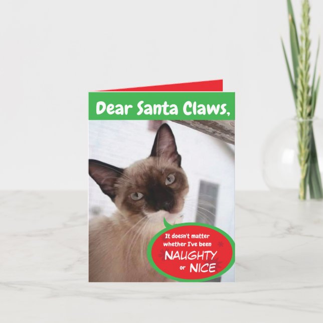 Drôle Chat Père Noël Claws Carte de voeux de vacan (Devant)