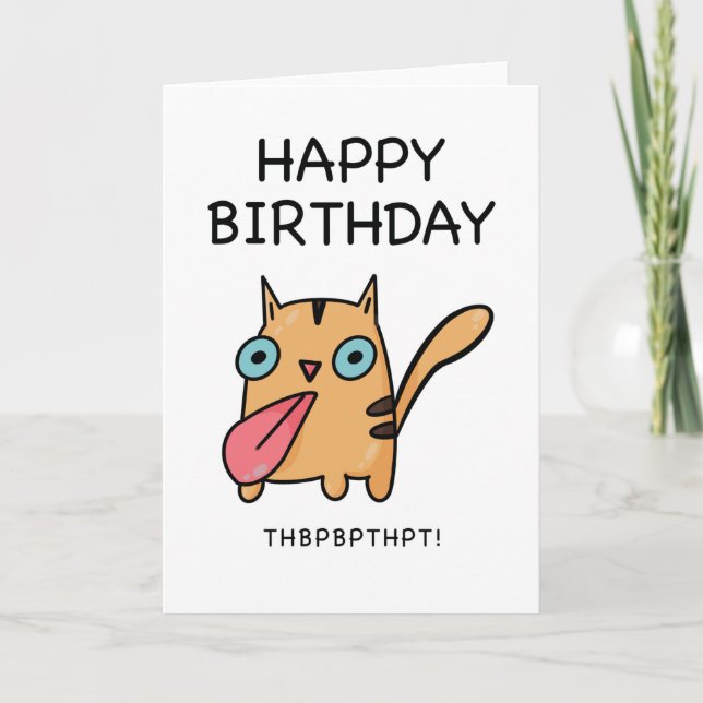 Drôle Chat qui sort la langue Bonne carte d'annive (Devant)