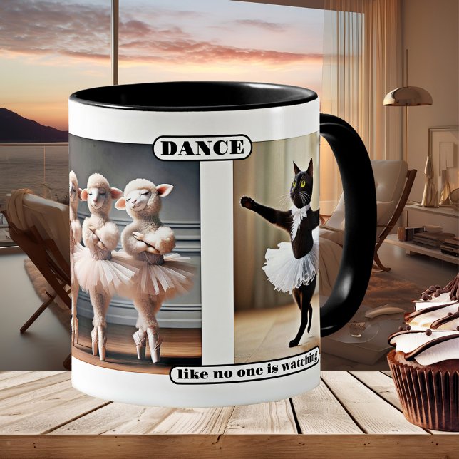 Drôle Chat Sheep Ballet Danse Mug (Mug featuring featuring a funny cat and sheep in ballet outfit - dancer - ballerina - humor - animal)