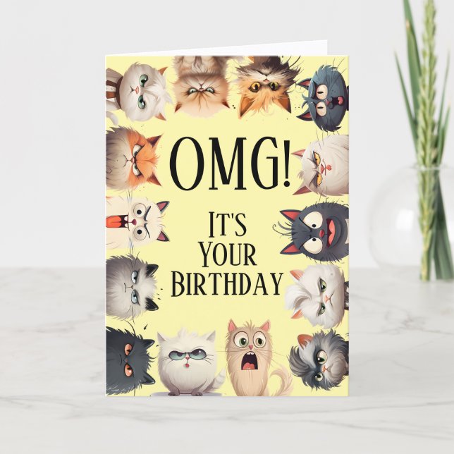 Drôle Chat Visages Anniversaire Carte (Devant)