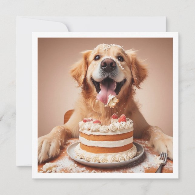 Drôle chien carte d'anniversaire, golden retriever (Devant)