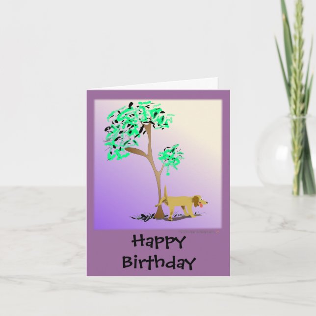 Drôle Chien et Arbre Carte d'anniversaire (Devant)