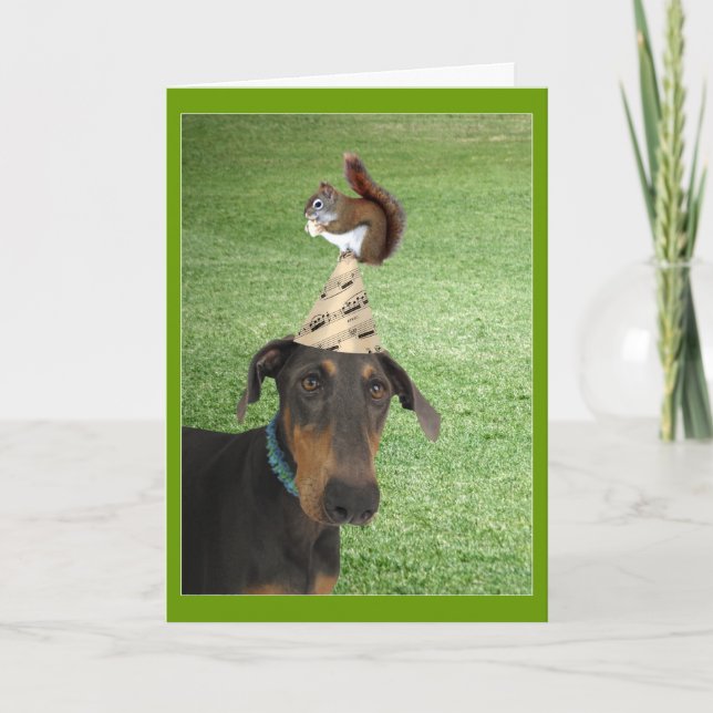 Drôle chien et carte d'anniversaire d'écureuil (Devant)
