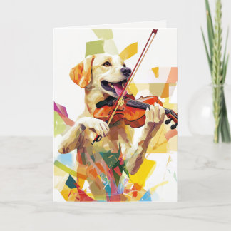 Drôle Chien Jouant Violon Plié Carte
