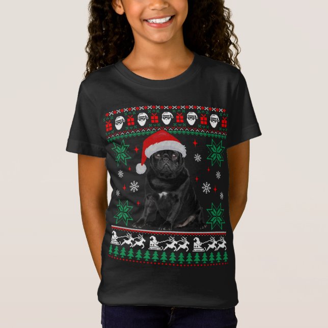 Drôle Chien noir Carlin laid Sweat de Noël (Devant)