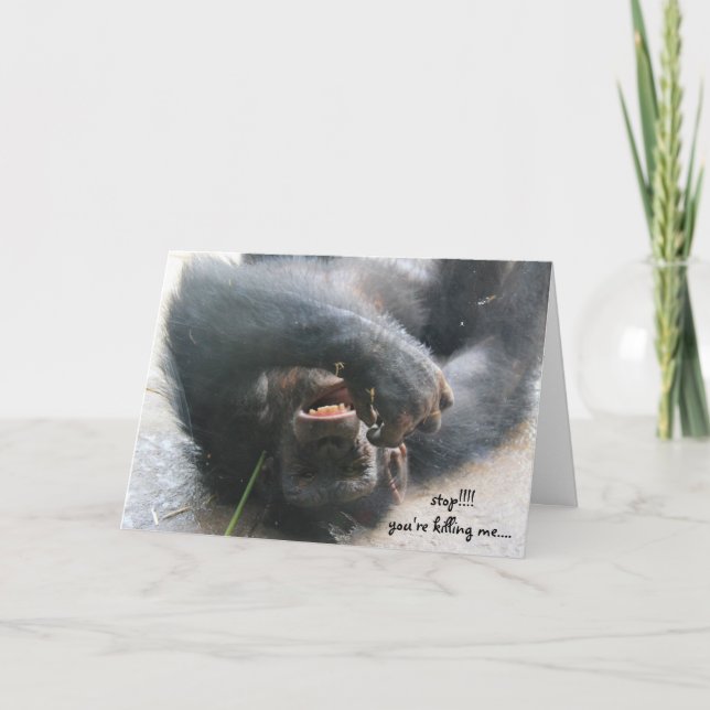 Drôle Chimpanzé carte d'anniversaire, sur la colli (Devant)