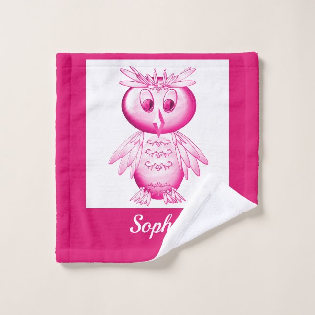 Drôle Chouette rose Enfants personnalisés (Gant de toilette)