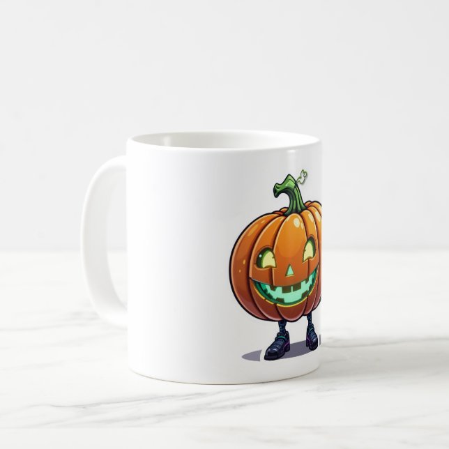 Drôle Citrouille brillant visage Halloween Mug Cof (Devant gauche)