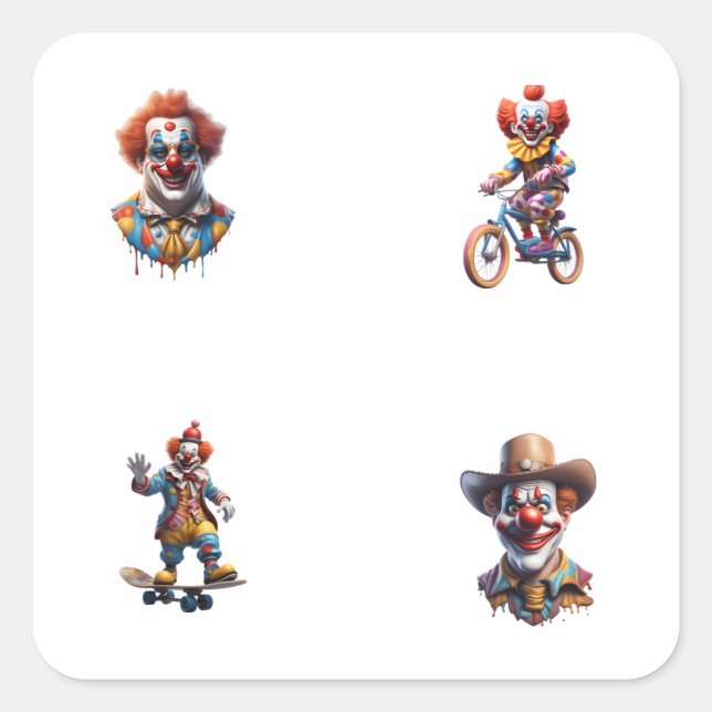 Drôle Clown Cartoon Art 4 Pack Stickers (Devant)