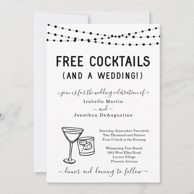 Drôle Cocktails gratuits et une Faire-part de mari (Devant)