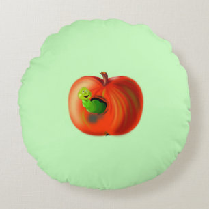 Drôle Coussin rond Happy Worm dans Apple