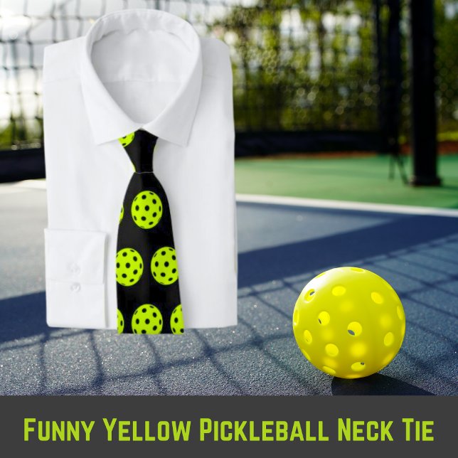 Drôle Cravate de Pickleball Jaune (Funny Yellow Pickleball Neck Tie)