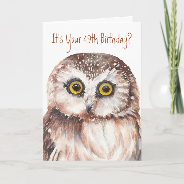 Drôle-Cute Little Owl, 49e Anniversaire Carte (Devant)