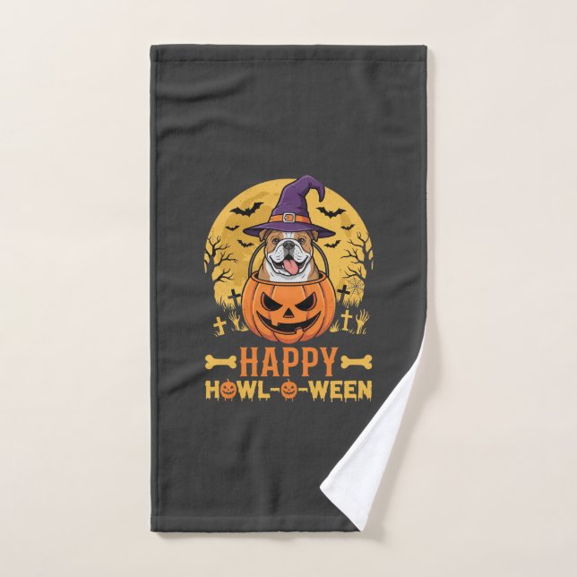 Drôle de Bouledogue Halloween Joyeux Howl-O-Ween V (Serviette à main)